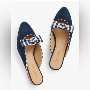 Talbots  Women’s Size 9 Edison Gingham Suede Bow Mules Slip On Blue White 

I